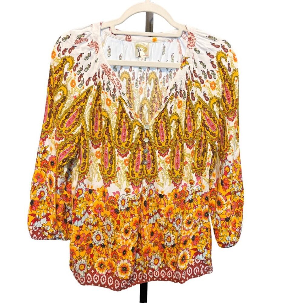 Fig and Flower Paisley Floral Top Fall Colors